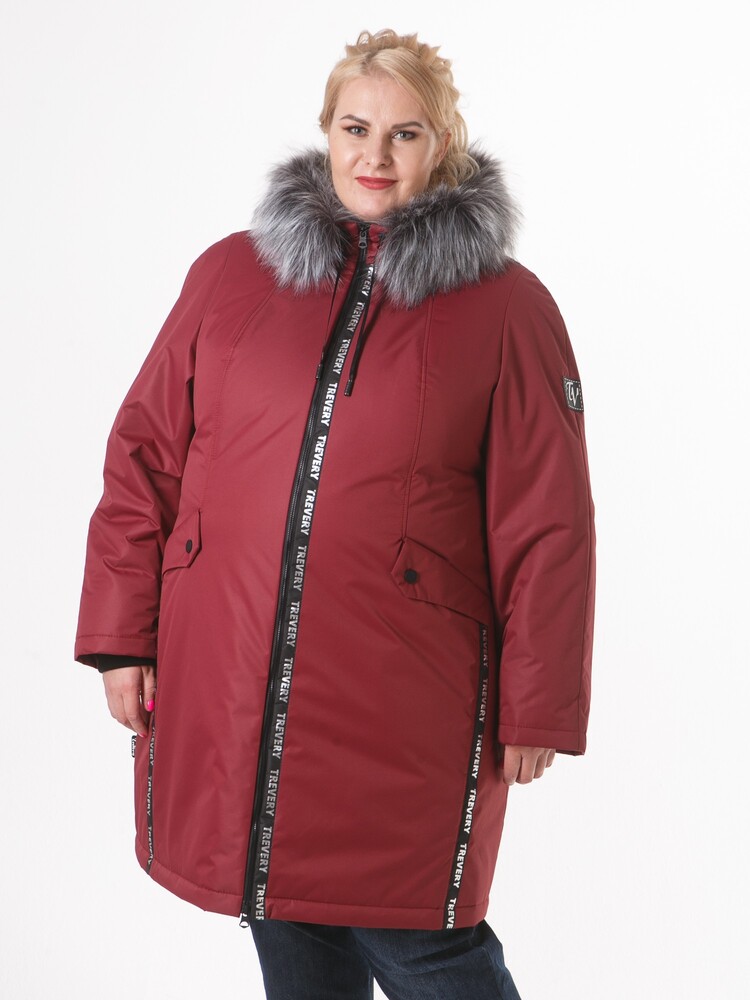 Зимняя куртка с силиконовыми лентами и эко-мехом, бордо