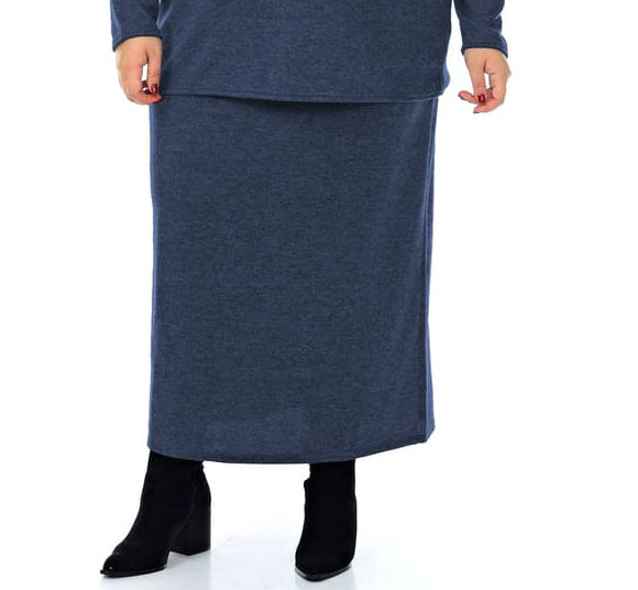 Длинная прямая юбка на резинке, темно-синяя