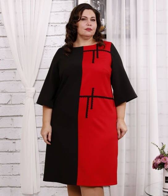 Двухцветное платье с кружевным декором, черное с красным
