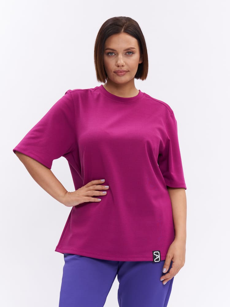 Повседневная однотонная футболка с кокеткой на спинке, фиолетовая