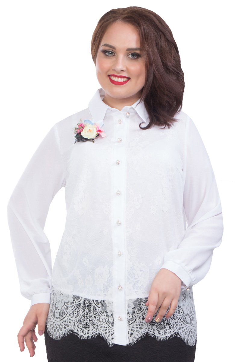 Прямая блуза с ажурным кружевом, белая