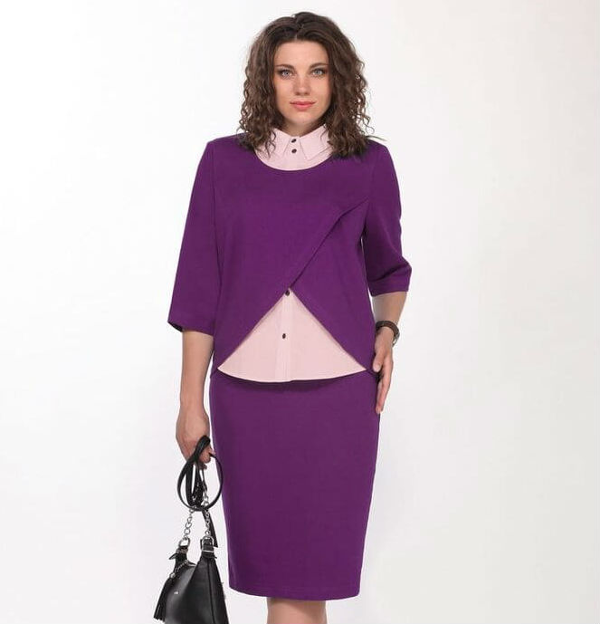 Комплект из юбки и блузки с асимметричным запахом, фиолетовый