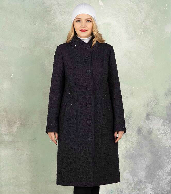 Стеганое пальто с отделкой репсовой лентой, чернильное