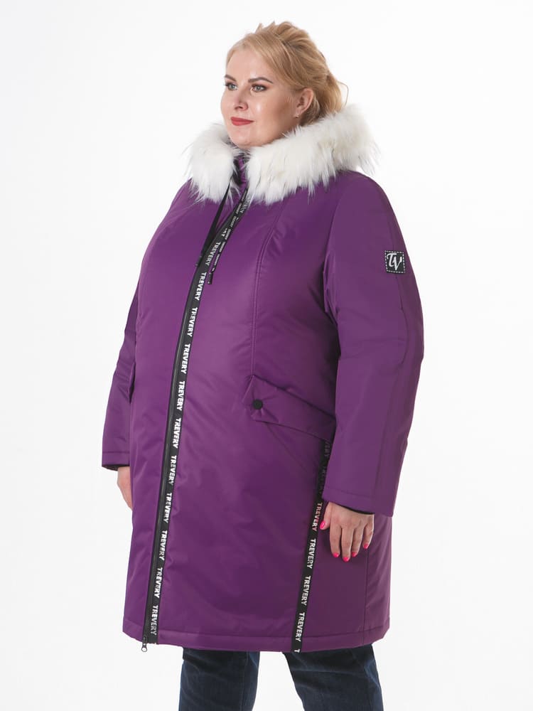 Зимняя куртка с мехом енота, фиолетовая