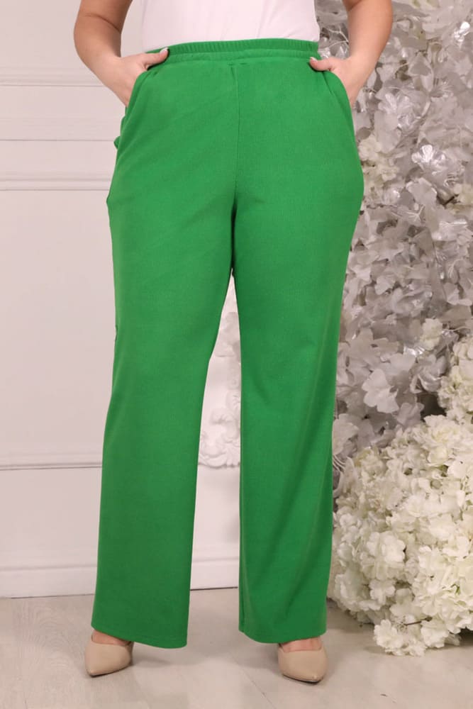 Широкие трикотажные брюки на резинке, зеленые