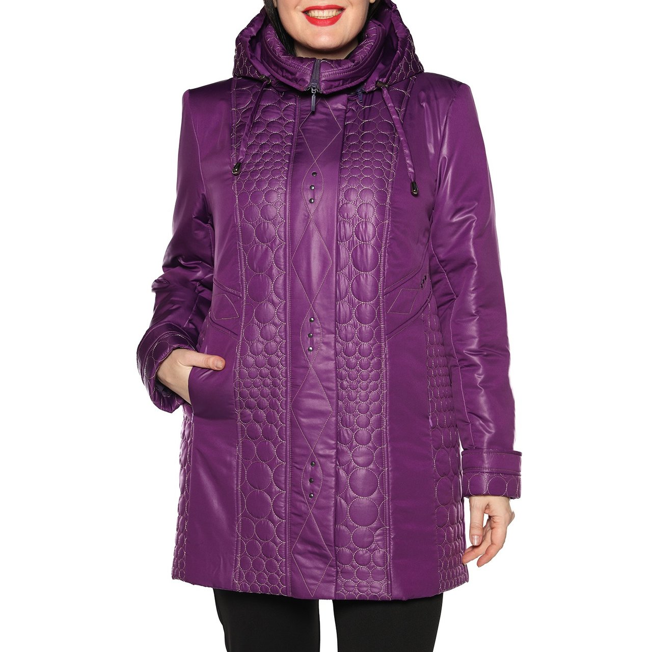 Фиолетовая утеплённая куртка с декоративной стёжкой