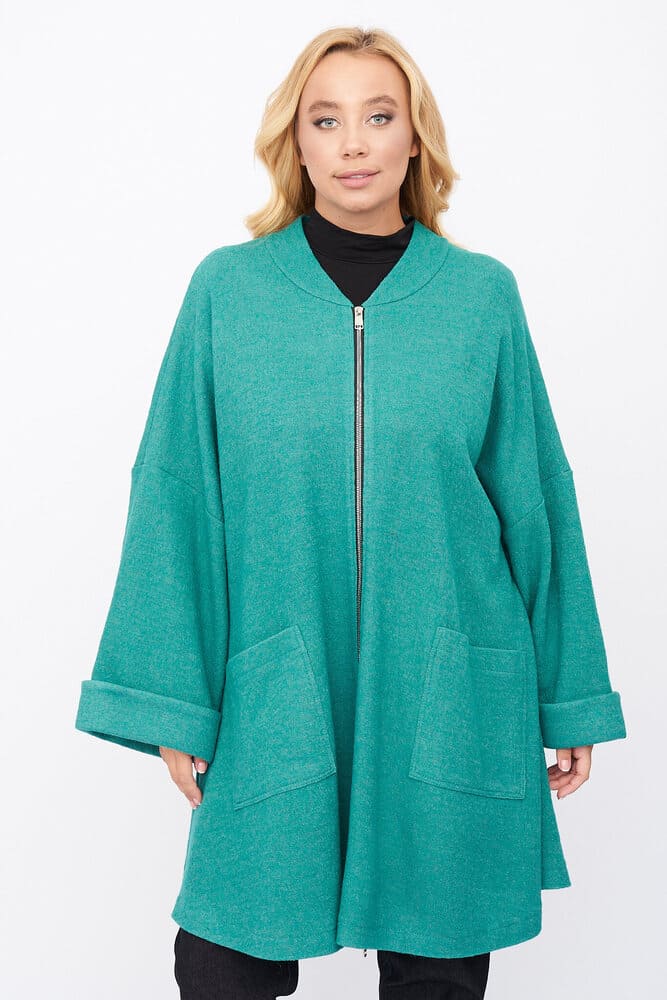 Свободное пальто из вареной шерсти, зеленое