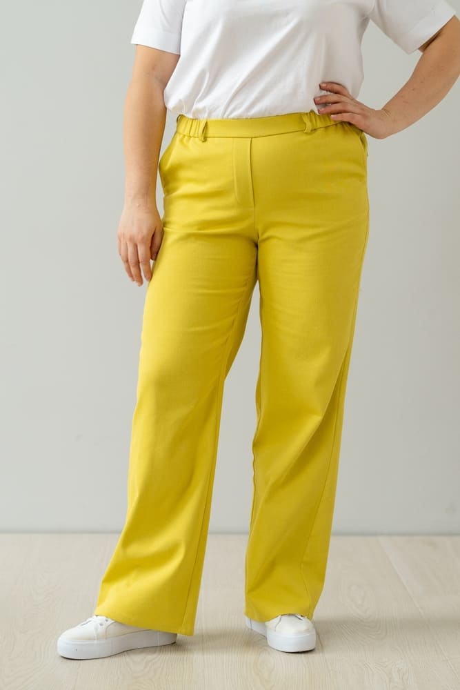 Прямые брюки с имитацией задних карманов, желтые