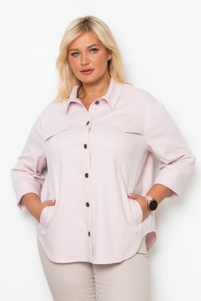 Прямая рубашка с карманами, розовая