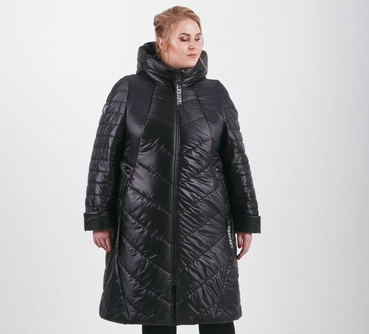 Стеганое пальто с силиконовыми лентами, черное