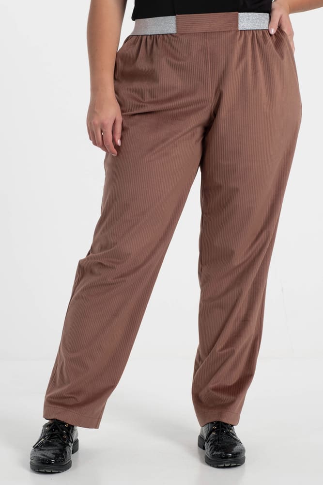 Прямые вельветовые брюки на резинке, коричневые