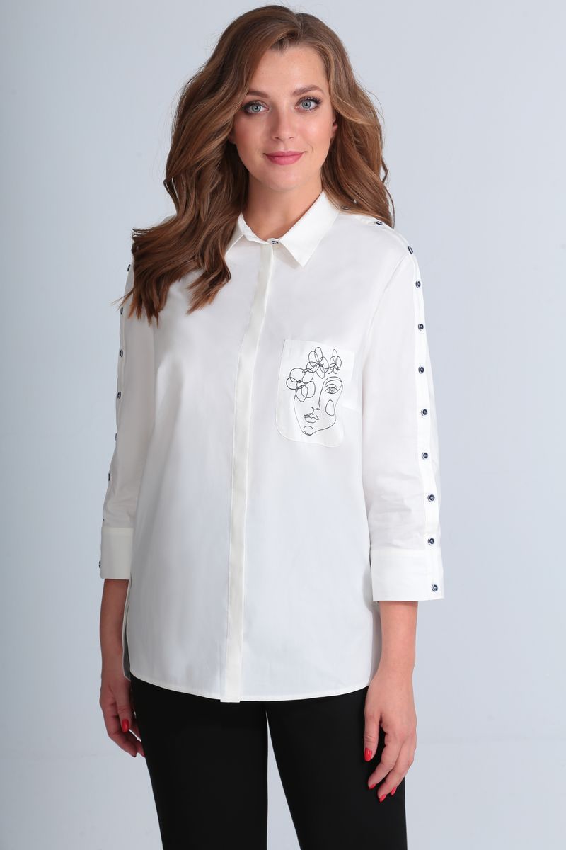 Прямая блузка с декоративными пуговицами на рукавах, белая