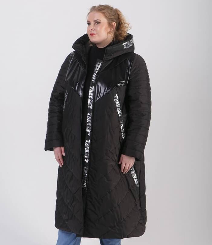 Стеганое комбинированное пальто с лентами, черное