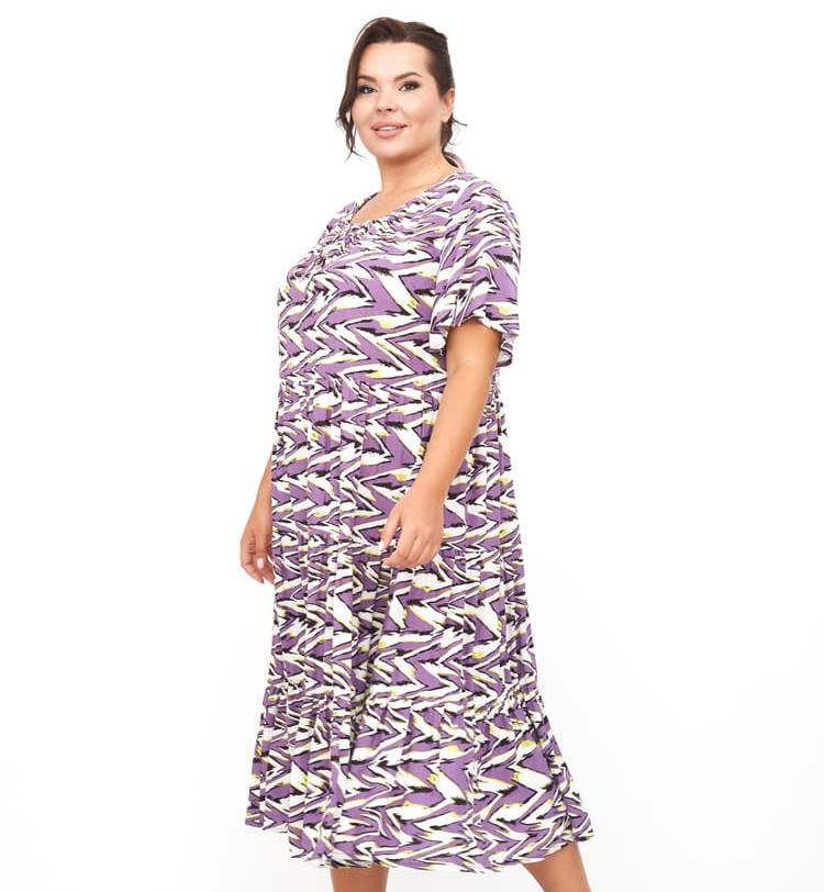 Расклешенное платье с коротким рукавом, фиолетовое