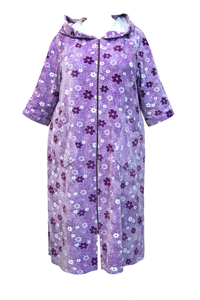 Велюровый халат на молнии, фиолетовый