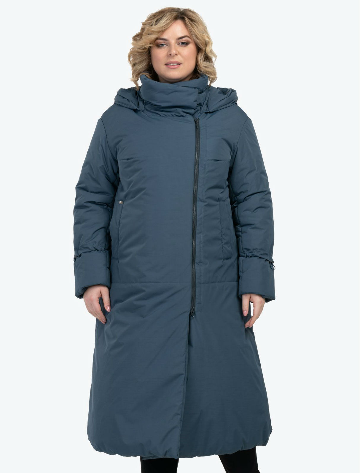 Длинное пальто-одеяло с асимметричной застежкой, темный атлантик
