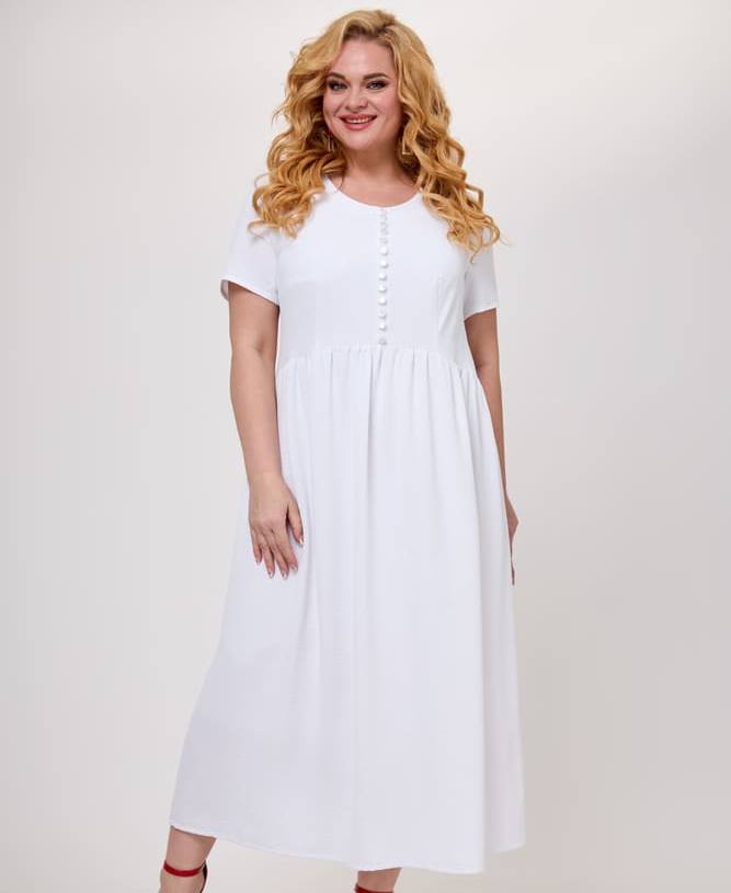Длинное платье с коротким рукавом, белоснежное