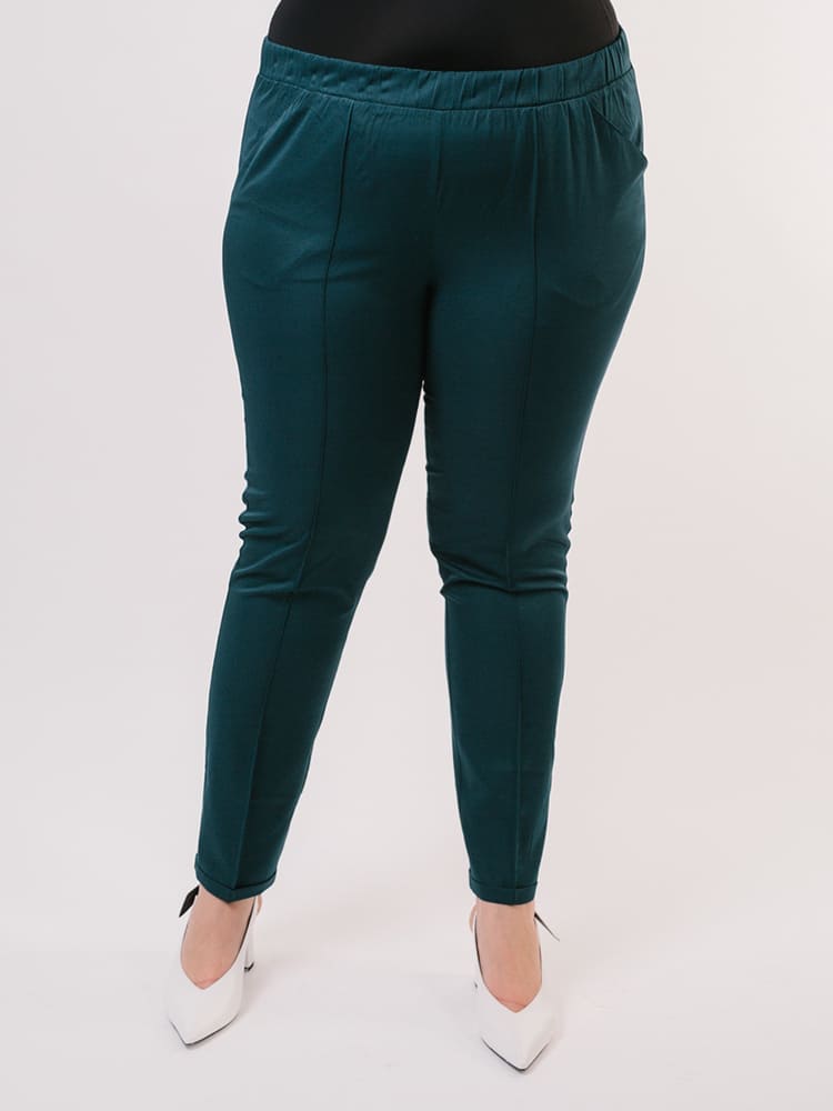 Прямые брюки на резинке со стрелками, темно-зеленые