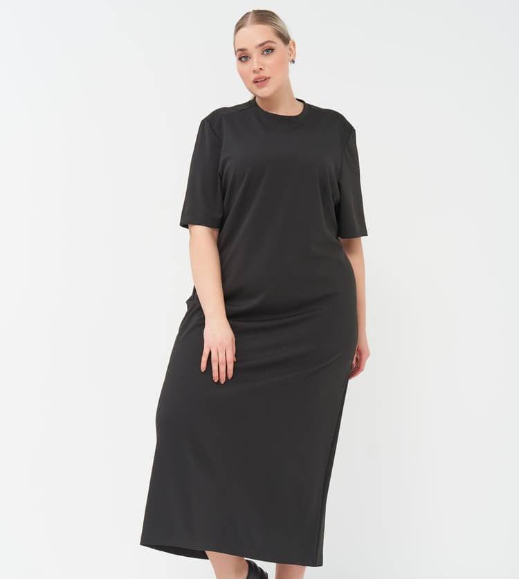 Длинное приталенное платье из плотного трикотажа, черное