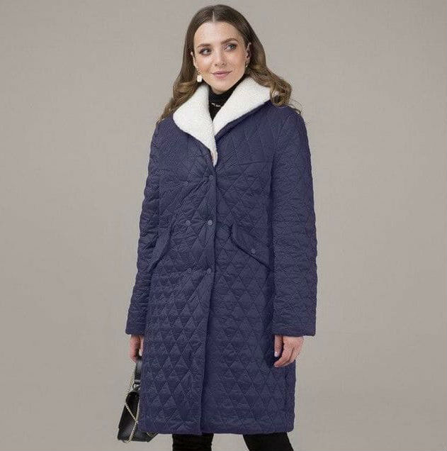 Двубортное пальто со съемным воротником, темно-синее