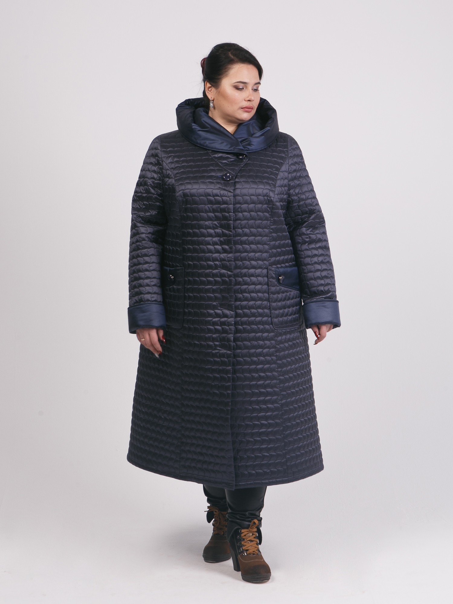 Стеганое пальто женское 66 размер макси