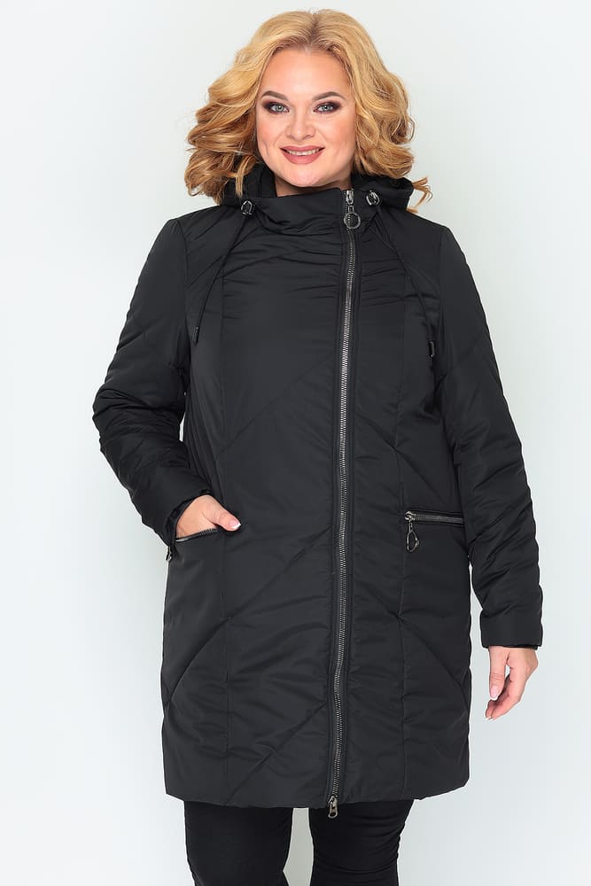 Зимняя стеганая куртка со смещенной застежкой, черная