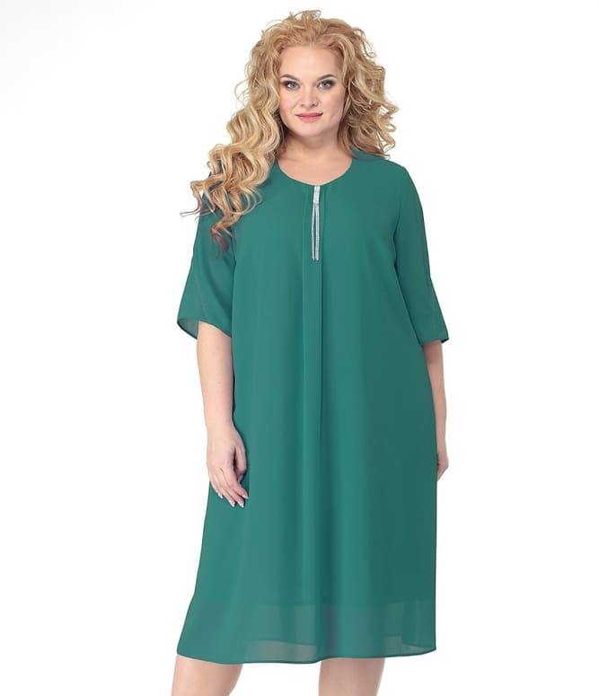 Свободное шифоновое платье с украшением, зеленое