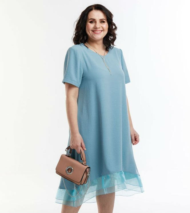 Свободное платье с воланами из органзы, голубое