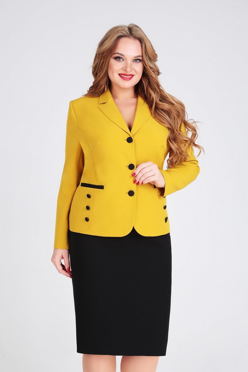 Комплект из юбки и жакета с карманами, желтый с черным