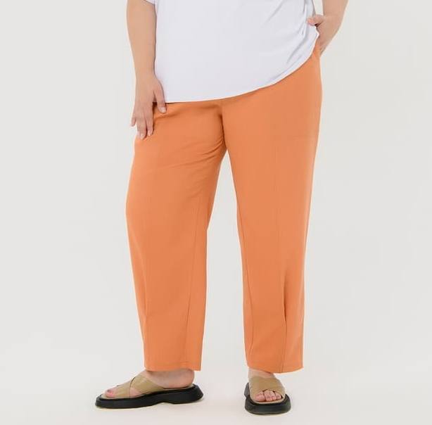 Прямые брюки с декоративными складками, оранжевые