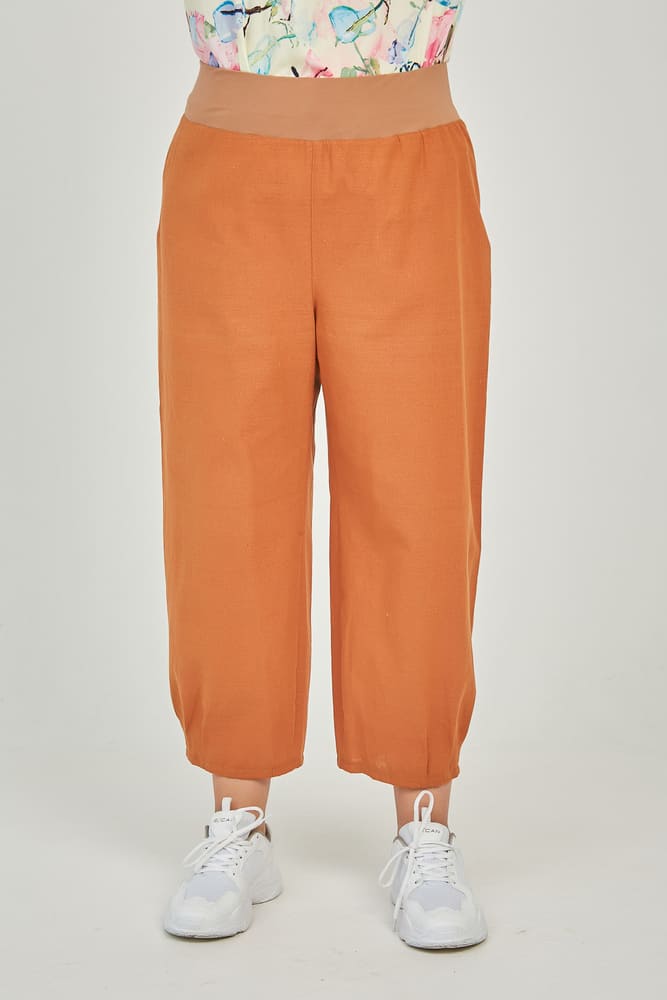 Широкие укороченные брюки на широкой резинке, коричневые