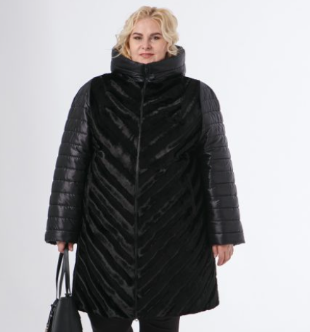 Свободное пальто из полосатого каракуля, черное