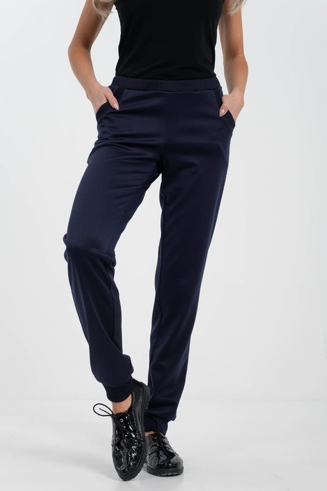 Плотные зауженные брюки на резинке, темно-синие