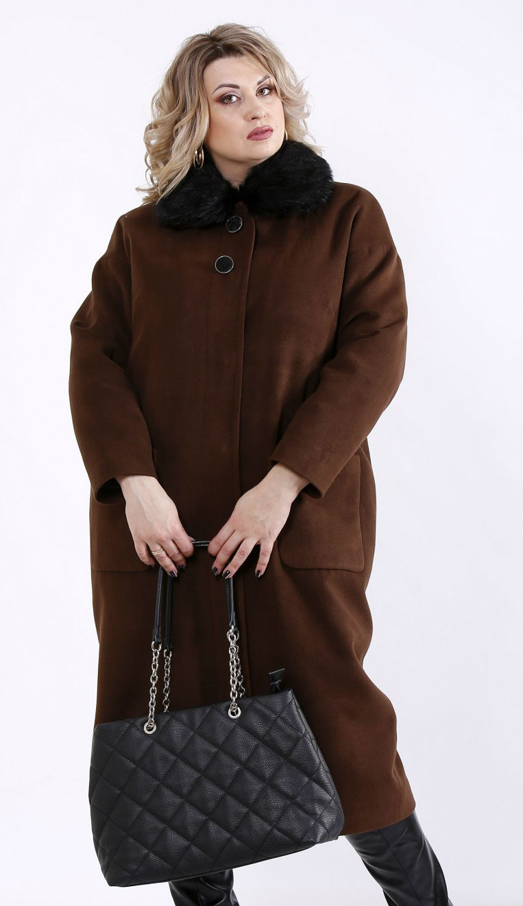 Кашемировое шоколадное пальто,утепление Slimtex до -10С, мех