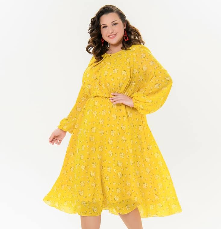 Повседневное шифоновое платье с расклешенной юбкой, желтое