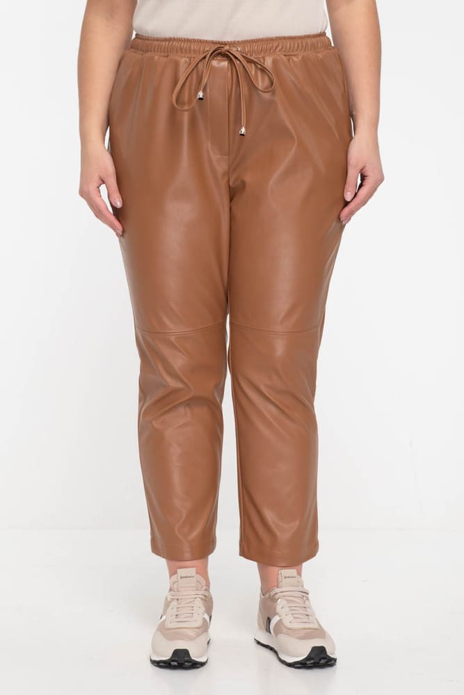 Кожаные брюки на резинке, коричневые