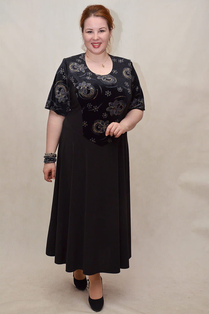 Чёрное трикотажное платье с бархатом