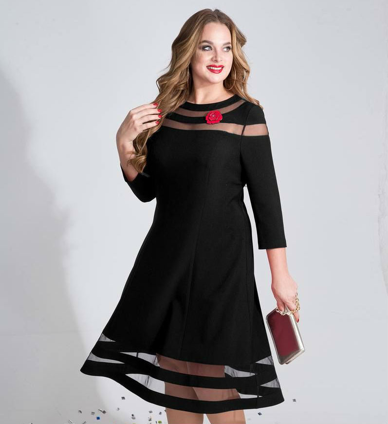 Приталенное платье со вставками из сетки и цветком, черное