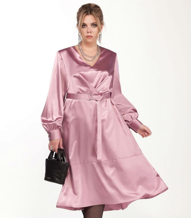 Повседневное платье с длинным рукавом, розовое