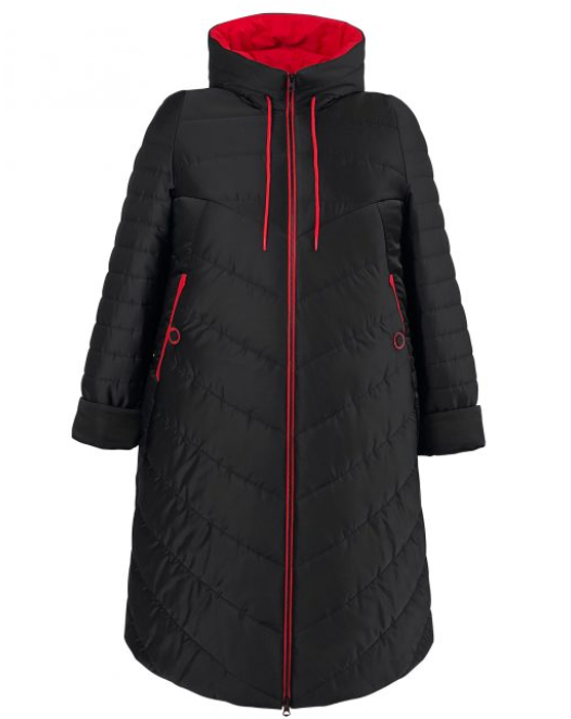 Демисезонное пальто с капюшоном и красной отделкой, черное