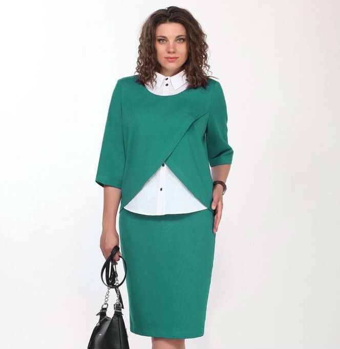 Комплект из юбки и блузки с асимметричным запахом, зеленый