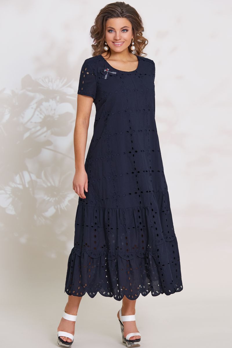 Длинное платье с асимметричными воланами, темно-синее