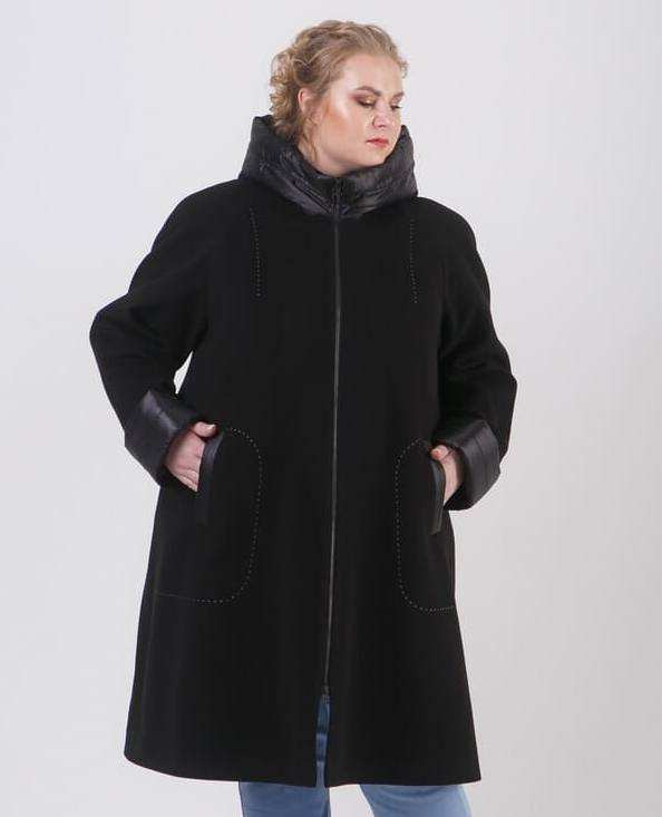 Пальто с отделкой стеганой плащевкой, черное