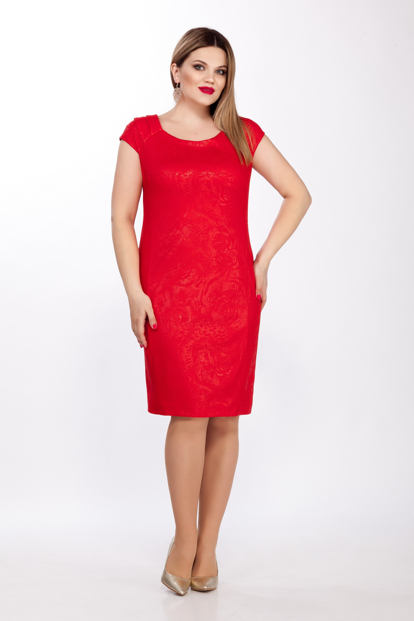 Трикотажное платье с мерцанием и принтом, красное