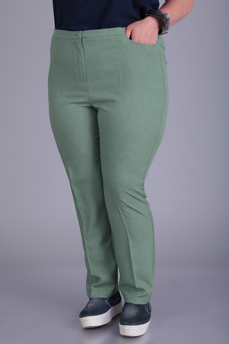 Зауженные брюки со стрелками, зеленые