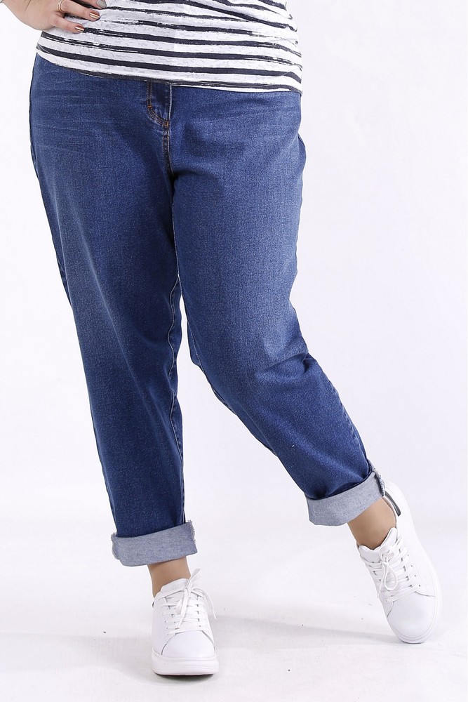 Прямые джинсы с отворотом, синие
