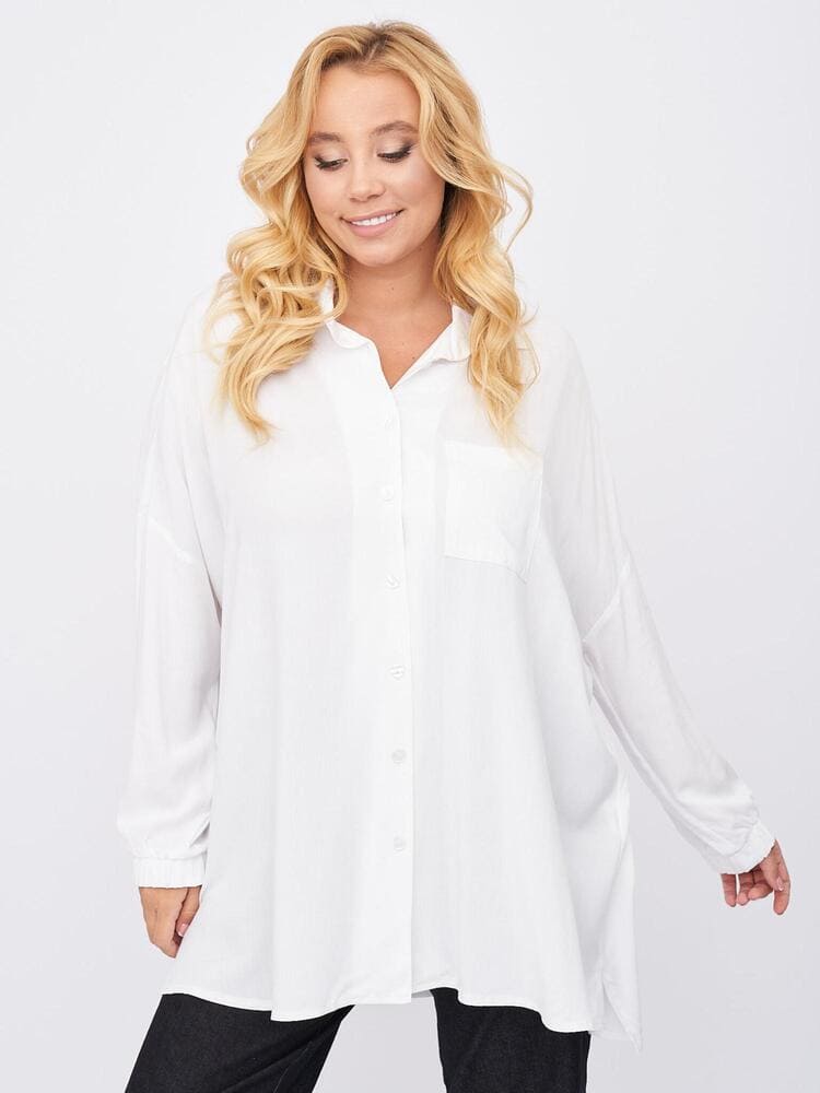 Удлиненная атласная блузка, белая