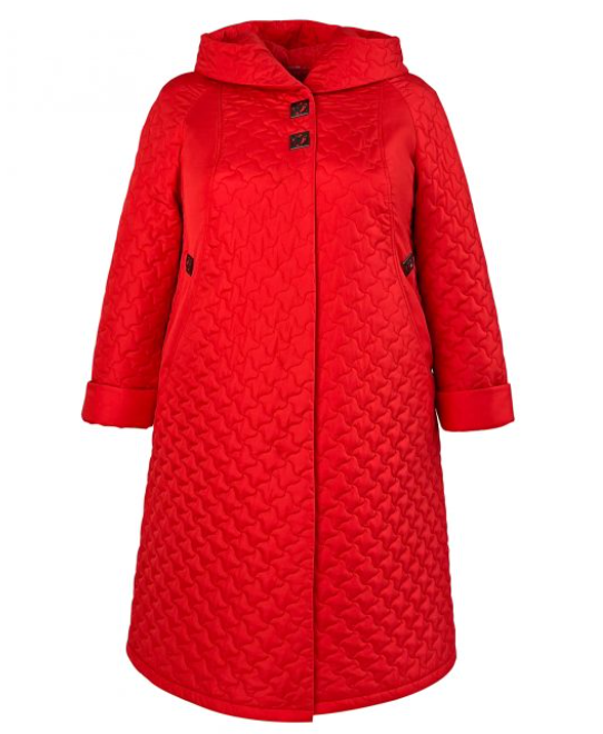 Демисезонное пальто в мелкую геометрическую стежку, красное