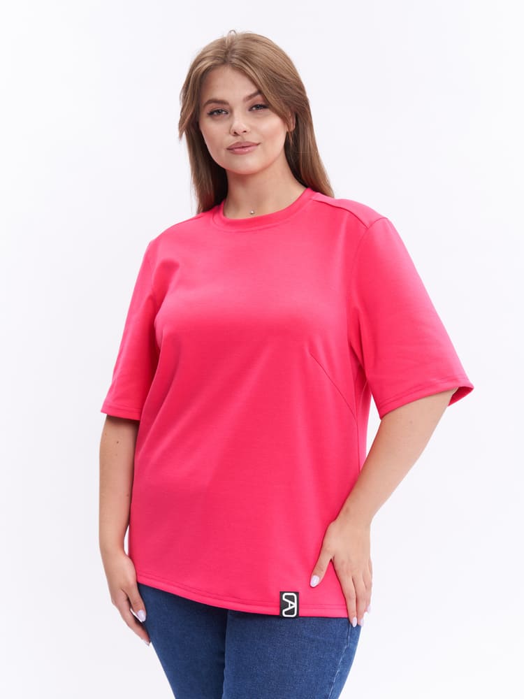 Повседневная однотонная футболка с кокеткой на спинке, розовая