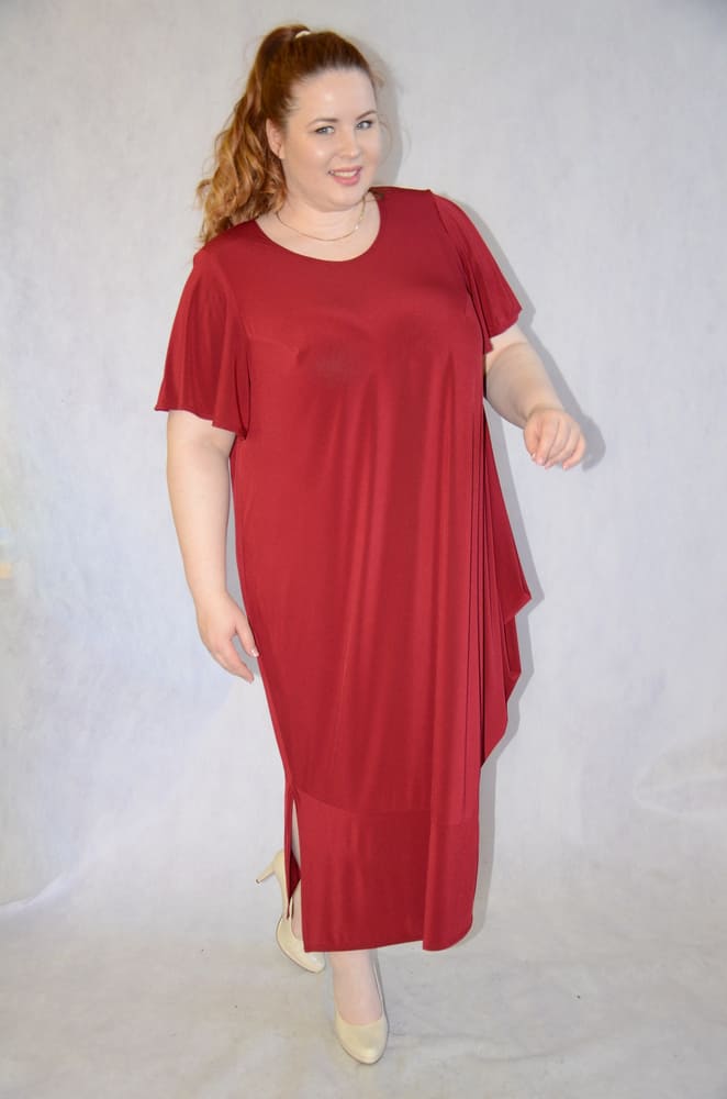 Прямое однотонное платье с разрезами, красное